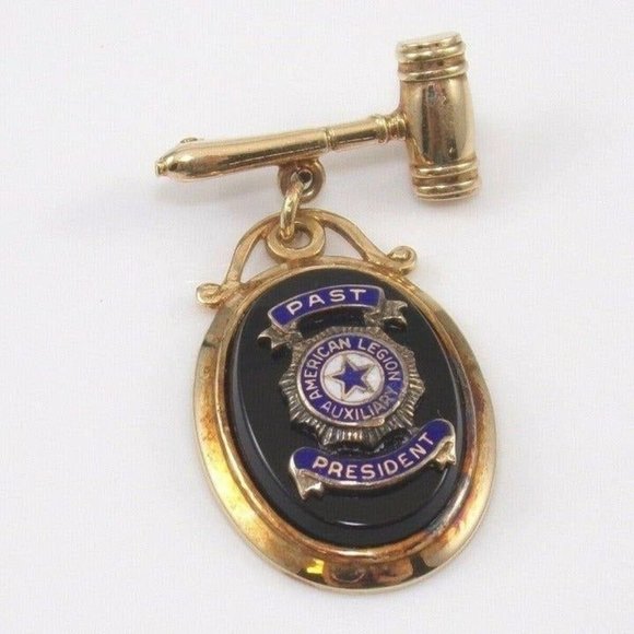 Vintage Solid 10K Yellow Gold American Legion Auxiliary Past President Gavel Pin
